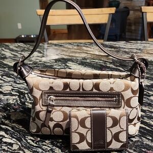Coach Tan and Brown Signature Shoulder Bag with Wallet